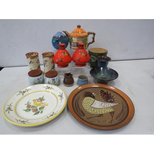 920 - Large selection of studio pottery and ceramics including 2 Shelley vases.