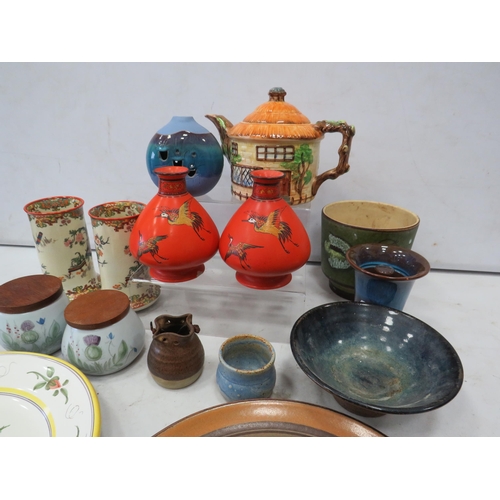 920 - Large selection of studio pottery and ceramics including 2 Shelley vases.