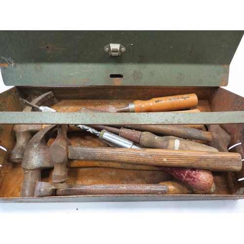 924 - Tool box and selection of vintage tools.