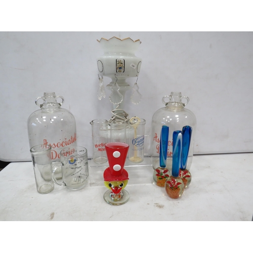 925 - Mixed lot to include demi johns, vintage lustre lamp and murano glass vases.