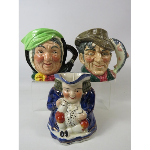 204 - 2 Large Royal Doulton toby jugs Sairy Gamp and The Poacher D6429, plus one other.