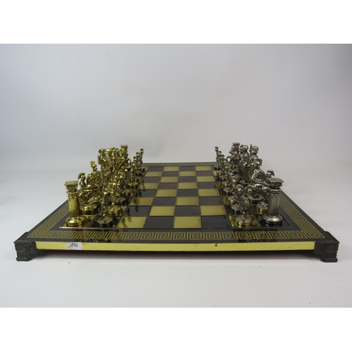 210 - Roman Empire chess set and Board with brass and white metal pieces, 44 cm by 44cm board. Tallest pie... 