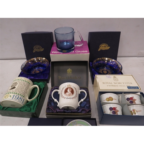 949 - Selection of boxed ceramics and glass by Wedgwood, Royal Doulton, Royal Worcester and Ringtons,