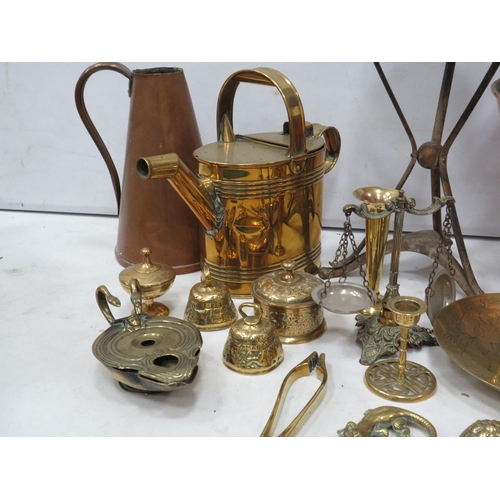 975 - Various mixed brass and copper items including brass watering can.