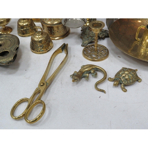 975 - Various mixed brass and copper items including brass watering can.