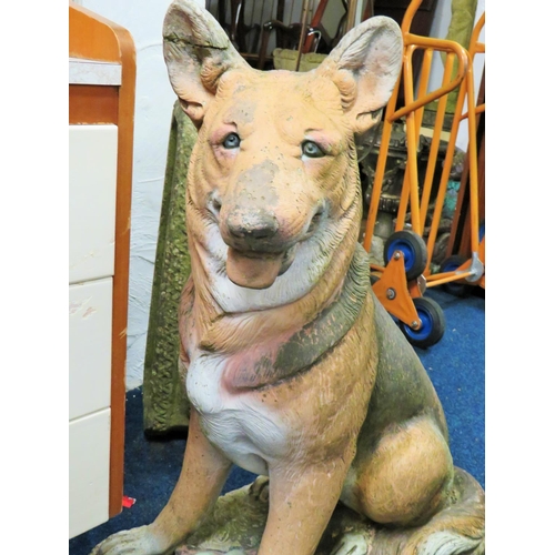 110 - Life size painted concrete model of a large German Shepherd dog.   Measures approx 34 inches. Tall. ... 