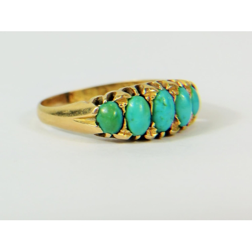 116 - 18ct Yellow Gold ring set with Turquoise..  Finger size 'P-5'     3.5g