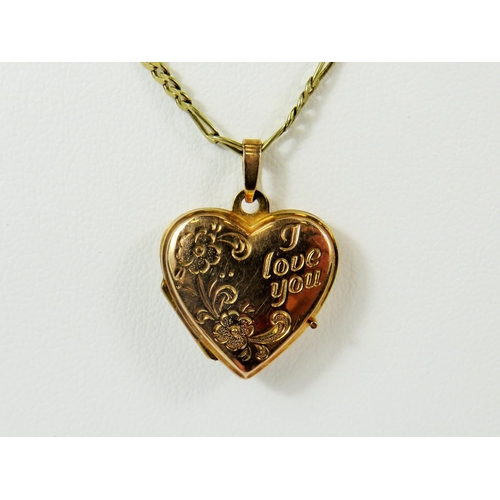 124 - 9ct Yellow Gold Heart Shaped Locket with Scrolled front and rear, set on a 20 inch, 9ct Yellow Gold ... 