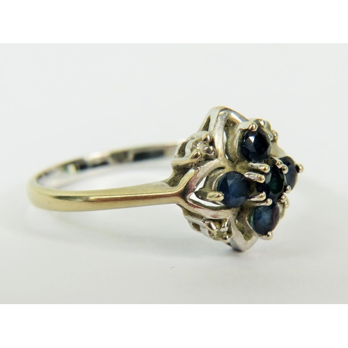 126 - 9ct White Gold Sapphire and Diamond set Flower pattern Ring.   Finger size  U-5     3.0g