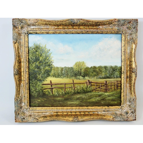 76 - Acrylic on board of a Country Scene  signed P A Quinn,  1991  housed n antique style gilt frame whic... 