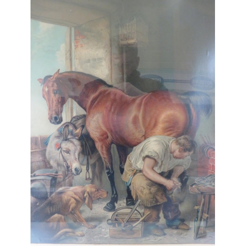 79 - Early 20th Century Lithograph from the original by Landseer  'Shoeing the Bay Mare'  Framed and moun... 