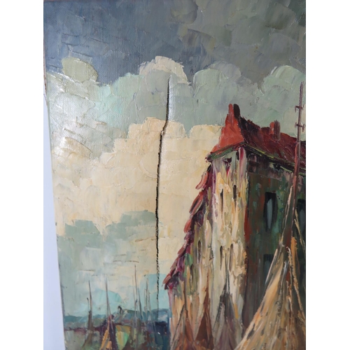 80 - Nicely painted Oil on Canvas of a Harbour scene which has the signature R H Lacroix. Measuring on a ... 