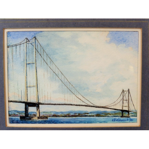 87 - Two Local Interest watercolours of the Humber Bridge and the Humber Ferry 'Wingfield Castle'.  Both ... 