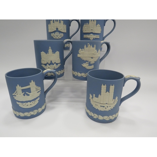 228 - 6 Wedgwood Jasperware christmas tankards.