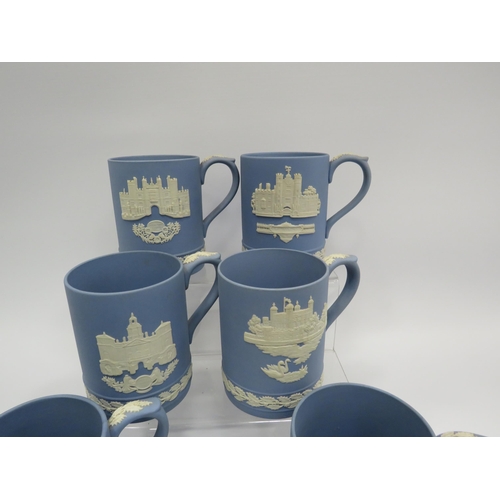 228 - 6 Wedgwood Jasperware christmas tankards.