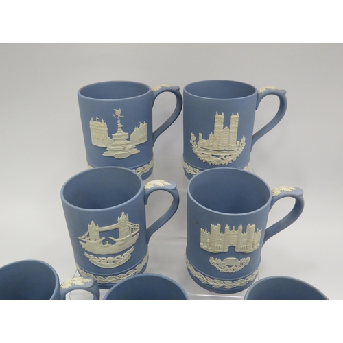 229 - 7 Wedgwood Jasperware christmas tankards.