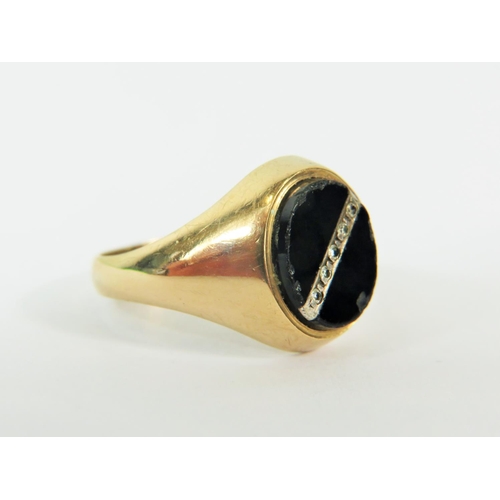 130 - 9ct Yellow Gold Gents ring set with Black Onyx and a stripe of small Diamonds.  Finger size 'U'  4.0... 