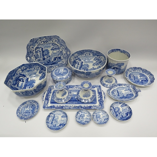 247 - 16 Pieces of Spode blue italian ceramics, candle sticks, bowls etc (large bowl has had a repair to t... 