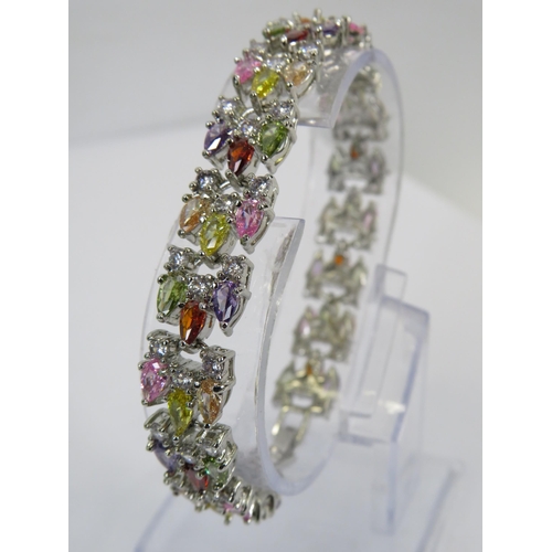 256 - 925 Silver multi gem bracelet.