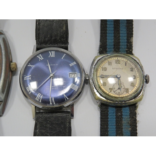 258 - 2 Mens mechanical wristwatches in working condition by Summit and Strand, plus 2 other watches.