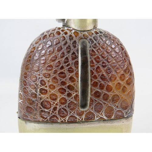 267 - Silver plated and crocodile skin antique hip flask.