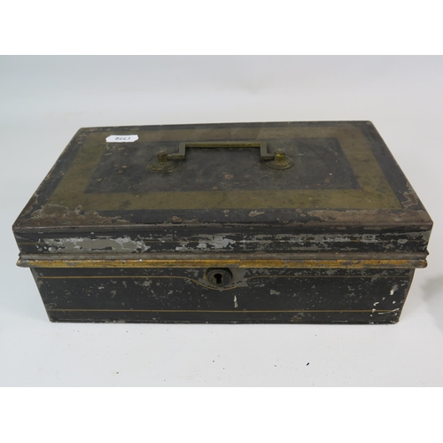 279 - Vintage cash box and a selection of uk and foreign coins.