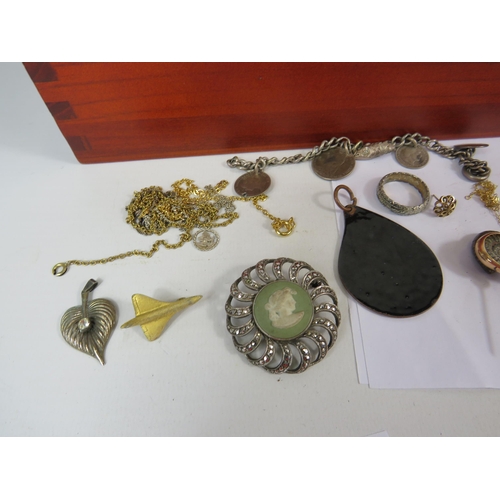 292 - Box of interesting collectables included 9ct scrap gold, rolled gold and sterling silver items.