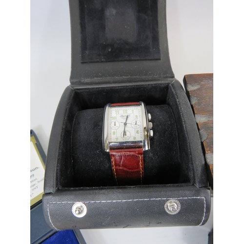 293 - Mixed lot to include a Ingersol watch, cuff links, wooden box and a eclipse commemorative medal.