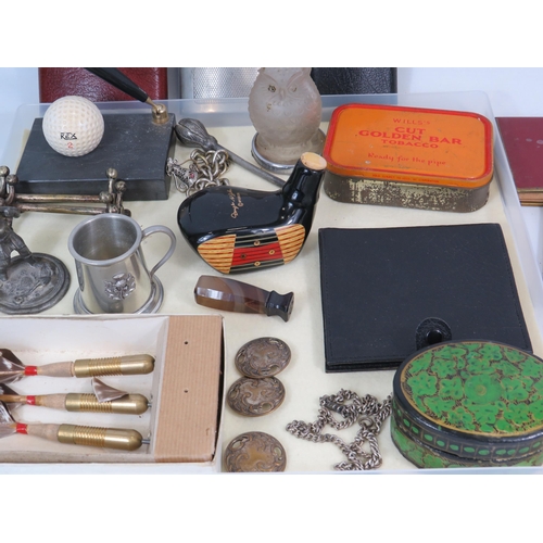 294 - Interesting mixed collectables lot including hip flasks, wax seal stamp etc.