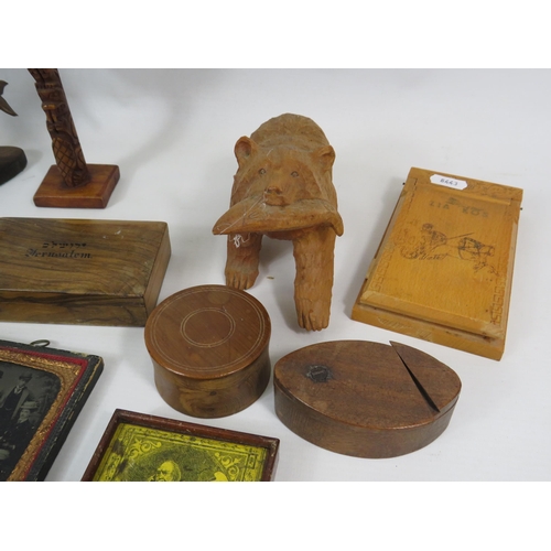 295 - Mixed lot to include small antique bibles, wooden trinket boxes, pressed flowers etc.