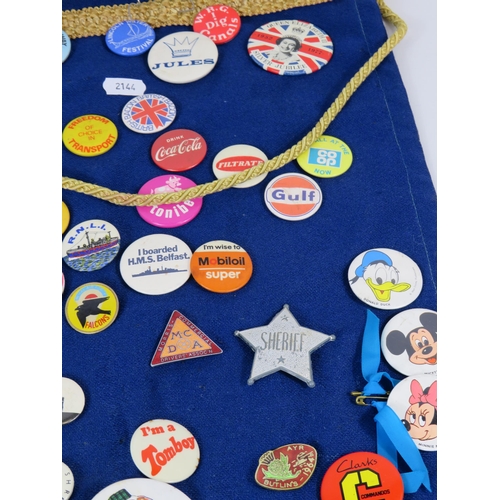 296 - Large selection of various badges including a 1964 Butlins badge.