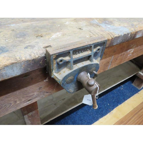 501 - Vintage Timber made workbench with Record Vice fitted.  Handy shelf under  Measures  H:33 x W:72 xc ... 