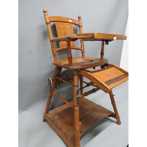 502 - Late 19th/ Early 20th Century Childs high chair which converts to a walker. Will need minor repairs ... 