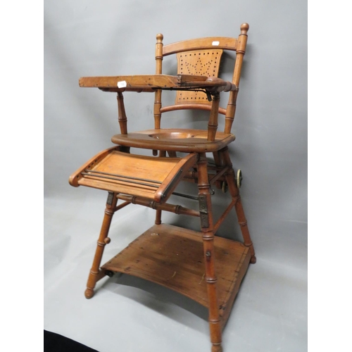 502 - Late 19th/ Early 20th Century Childs high chair which converts to a walker. Will need minor repairs ... 