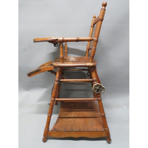 502 - Late 19th/ Early 20th Century Childs high chair which converts to a walker. Will need minor repairs ... 