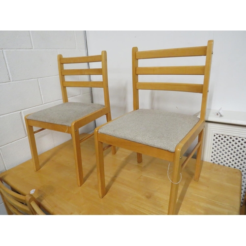 508 - Blondewood Kitchen table with Six matching chairs, each has fire tickets .  Table measures H:30 x W:... 