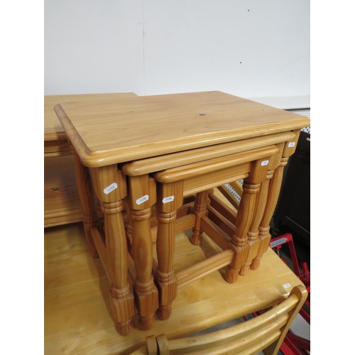 511 - Well made set of solid pine stacking tables. Largest table measures approx H:21 x W:22 x D:16 Inches... 