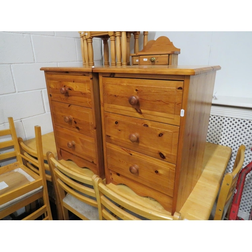 514 - Two Solid pine three drawer bedroom cabinets.  Each approx  H:25 x W:18 x D:16 Inches. See photos.  ... 