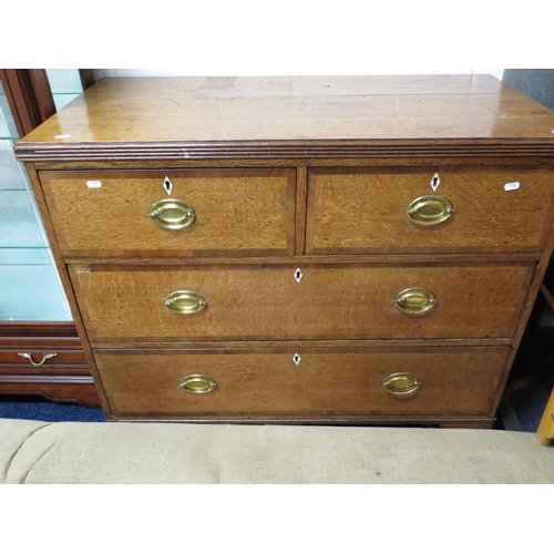 518 - Oak Chest with brass handes.  Raised on Bracket feet it measures approx H:35 x W:39 x D:19 inches.  ... 