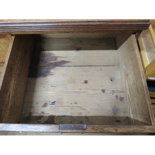 518 - Oak Chest with brass handes.  Raised on Bracket feet it measures approx H:35 x W:39 x D:19 inches.  ... 