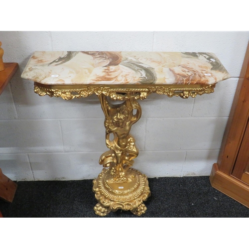 541 - Italian style Rococo style side table with marble top. Provision to fasten to a wall..  H:32 x W:32 ... 