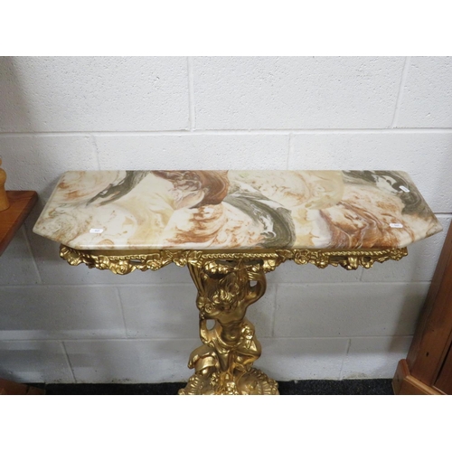 541 - Italian style Rococo style side table with marble top. Provision to fasten to a wall..  H:32 x W:32 ... 