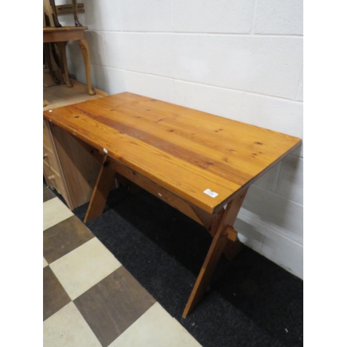 547 - Simple pine table with 'X' frame.  H:30 x W:48 x D:24 Inches. See photos.  S2