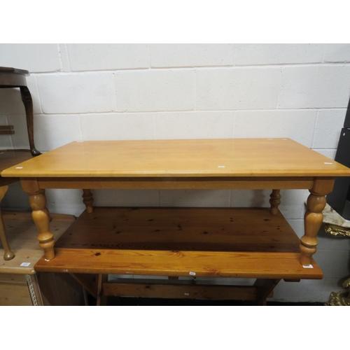 548 - Blondewood Low table with turned legs. H:17 x W:50 x D:24 inches. See photos.   S2