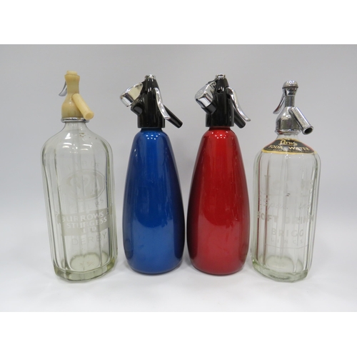 316 - 2 Vintage glass soda syphons one with local interest for Brigg plus 2 Sparklets syphons.