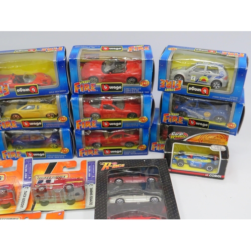 429 - 13 Diecast Burago street fire cars boxed, plus other diecast vehicles etc.