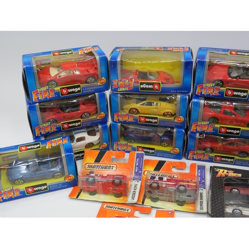 429 - 13 Diecast Burago street fire cars boxed, plus other diecast vehicles etc.