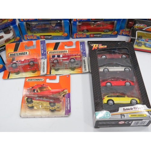 429 - 13 Diecast Burago street fire cars boxed, plus other diecast vehicles etc.