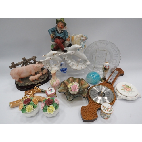 458 - Mixed ceramics and glass lot to include Carnival glass, Paperweights, Aynsley etc.