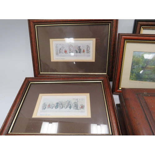 463 - Selection of framed prints, empty cutlery box, keepsake boxes etc.